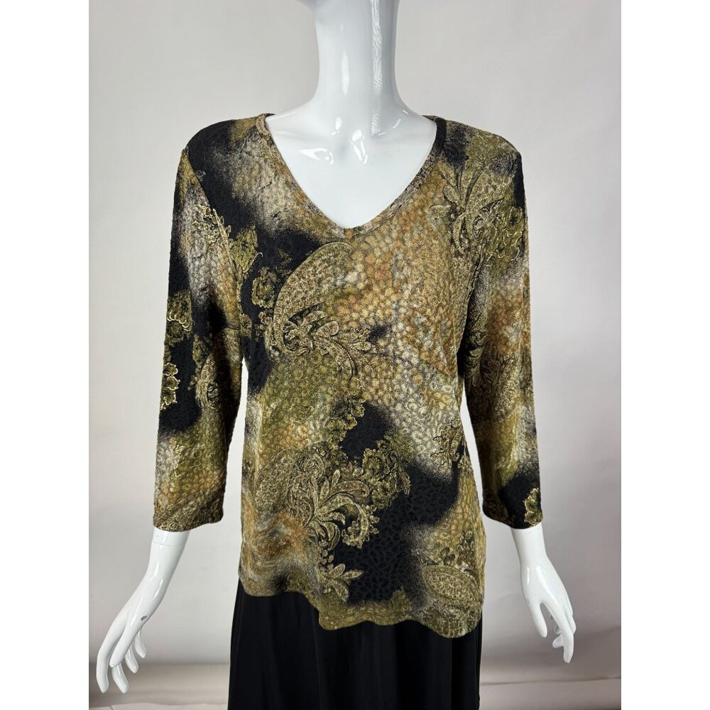 Peter Nygard Womens Metallic Tapestry Patterned Blouse Size M Acetate Polyester